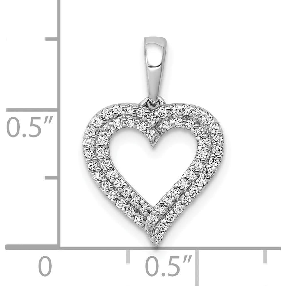 10K White Gold 1/4 Carat Diamond 2-Row Heart Pendant Necklace by Oro Pregiato