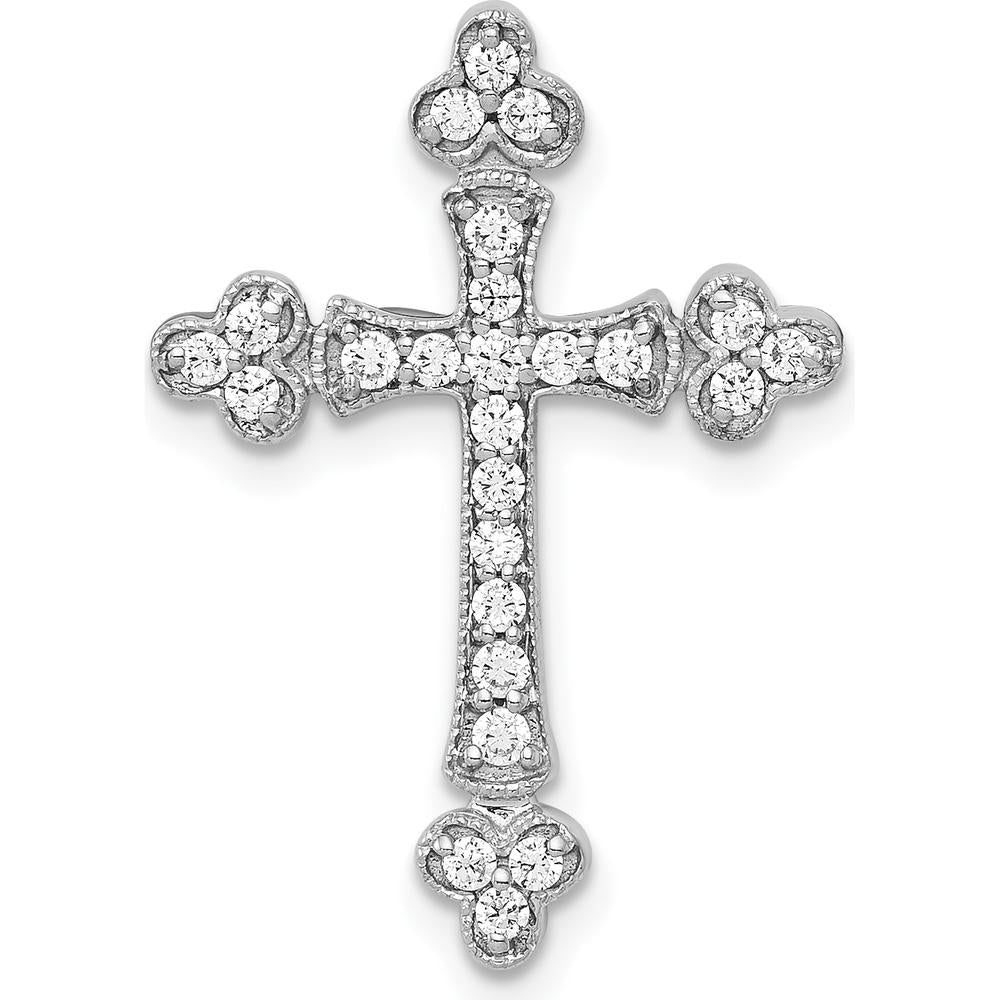 10K White Gold 1/4 Carat. Diamond Budded Cross Chain Slide - 1/4 Carat Total Diamond Weight by Oro Pregiato