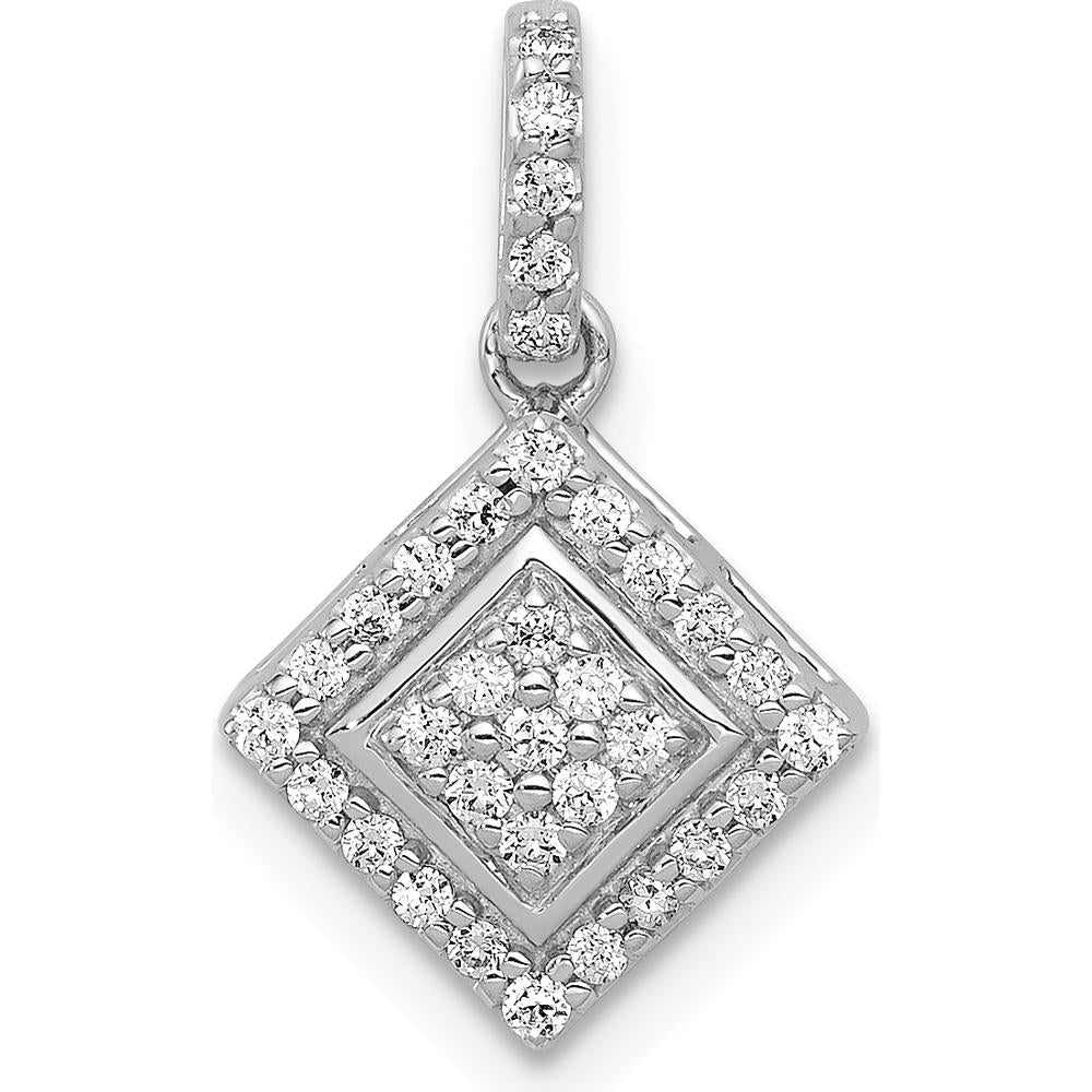 10K White Gold 1/4 Carat Diamond Cluster Pendant with Rhodium Finish by Oro Pregiato
