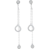 10K White Gold 1/4 Carat Diamond Dangle Earrings with Round Diamonds and Delicate Chain - 0.25 Carat Total Diamond Weight