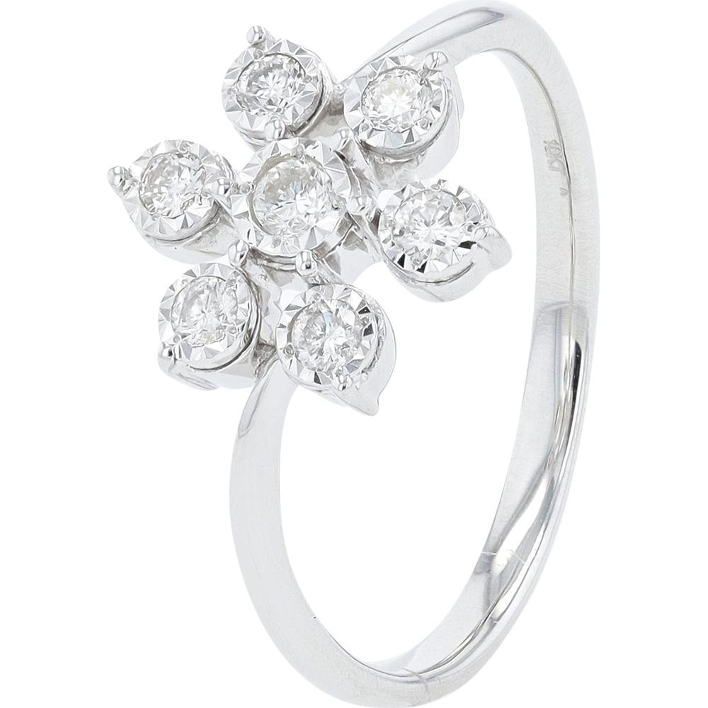 10K White Gold 1/4 Carat Diamond Flower Ring