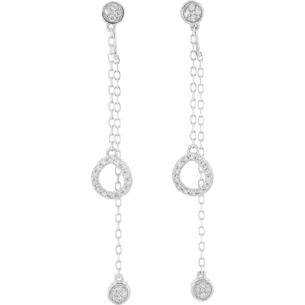 10K White Gold 1/4 Carat Total Diamond Dangle Earrings - 0.25 Carat Total Diamond Weight
