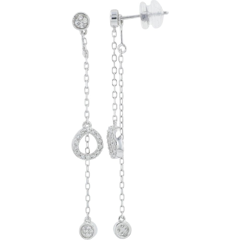 10K White Gold 1/4 Carat Total Diamond Dangle Earrings - 0.25 Carat Total Diamond Weight