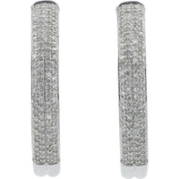 10K White Gold 1.50 Carat Diamond Inside - Out Hoop Earrings - 1" Diameter