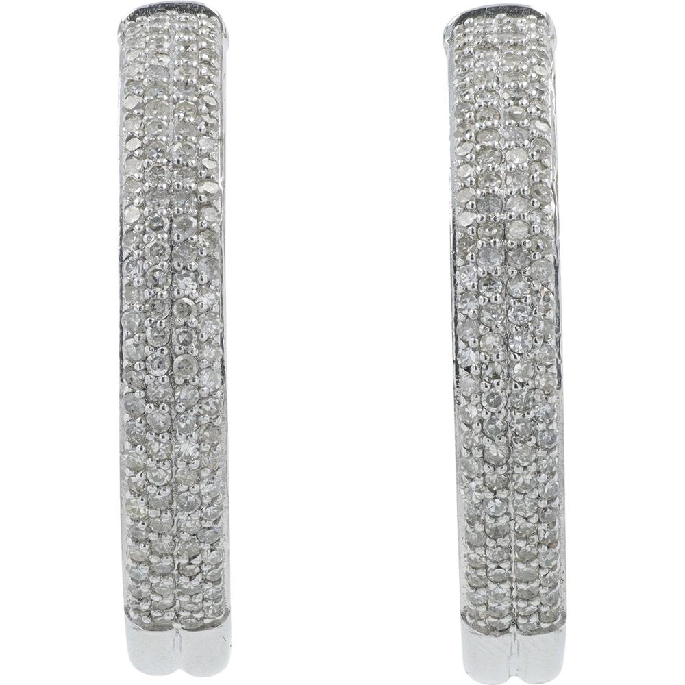 10K White Gold 1.50 Carat Diamond Inside - Out Hoop Earrings - 1" Diameter