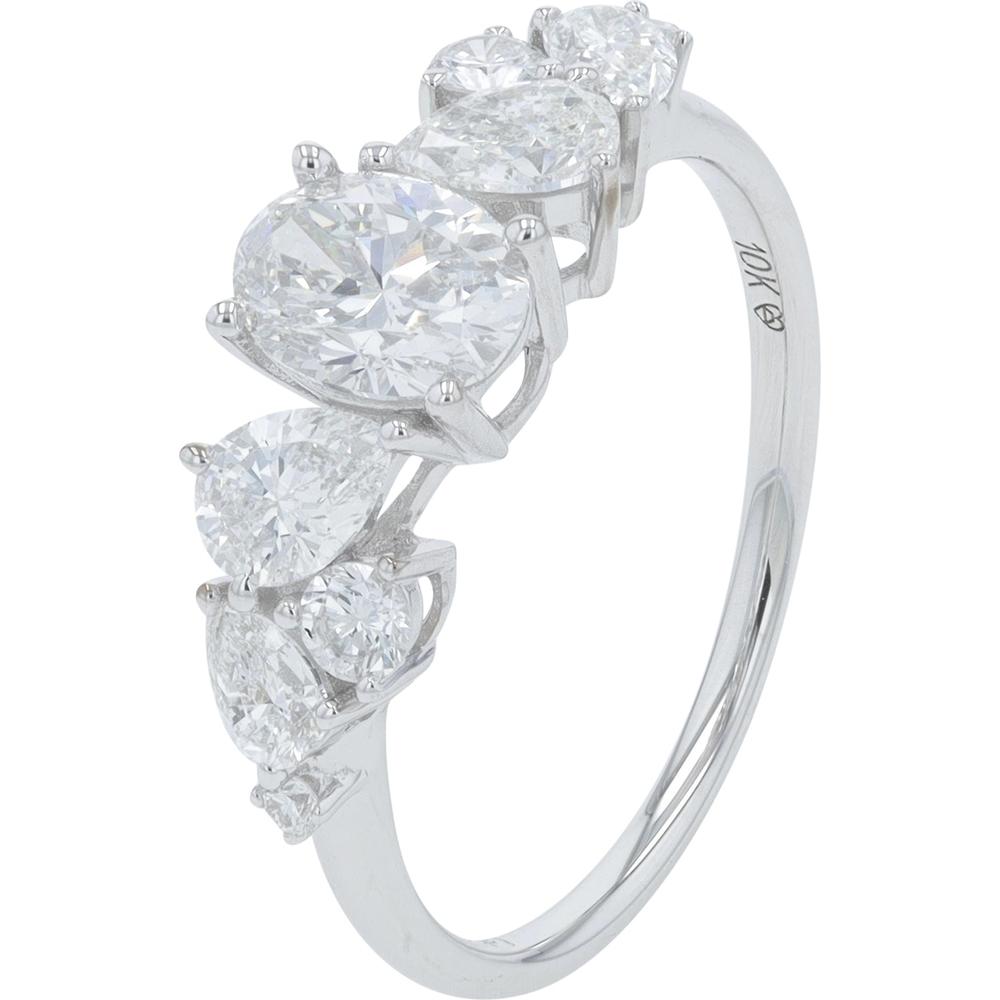 10K White Gold 1.50 Carat Lab Grown Diamond Engagement Ring with Prong Set Round and Pear Diamonds