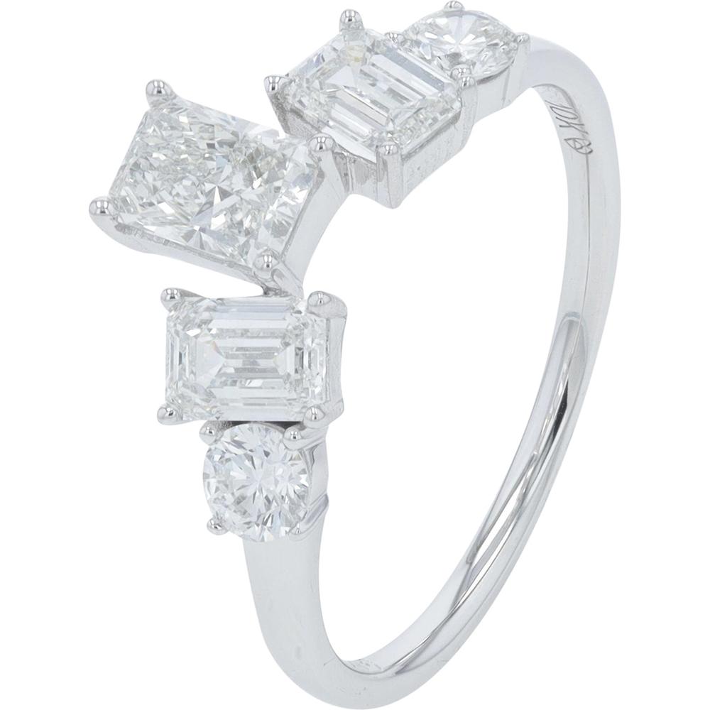 10K White Gold 1.50 Carat Lab Grown Diamond Ring with Princess, Emerald, and Round Cuts