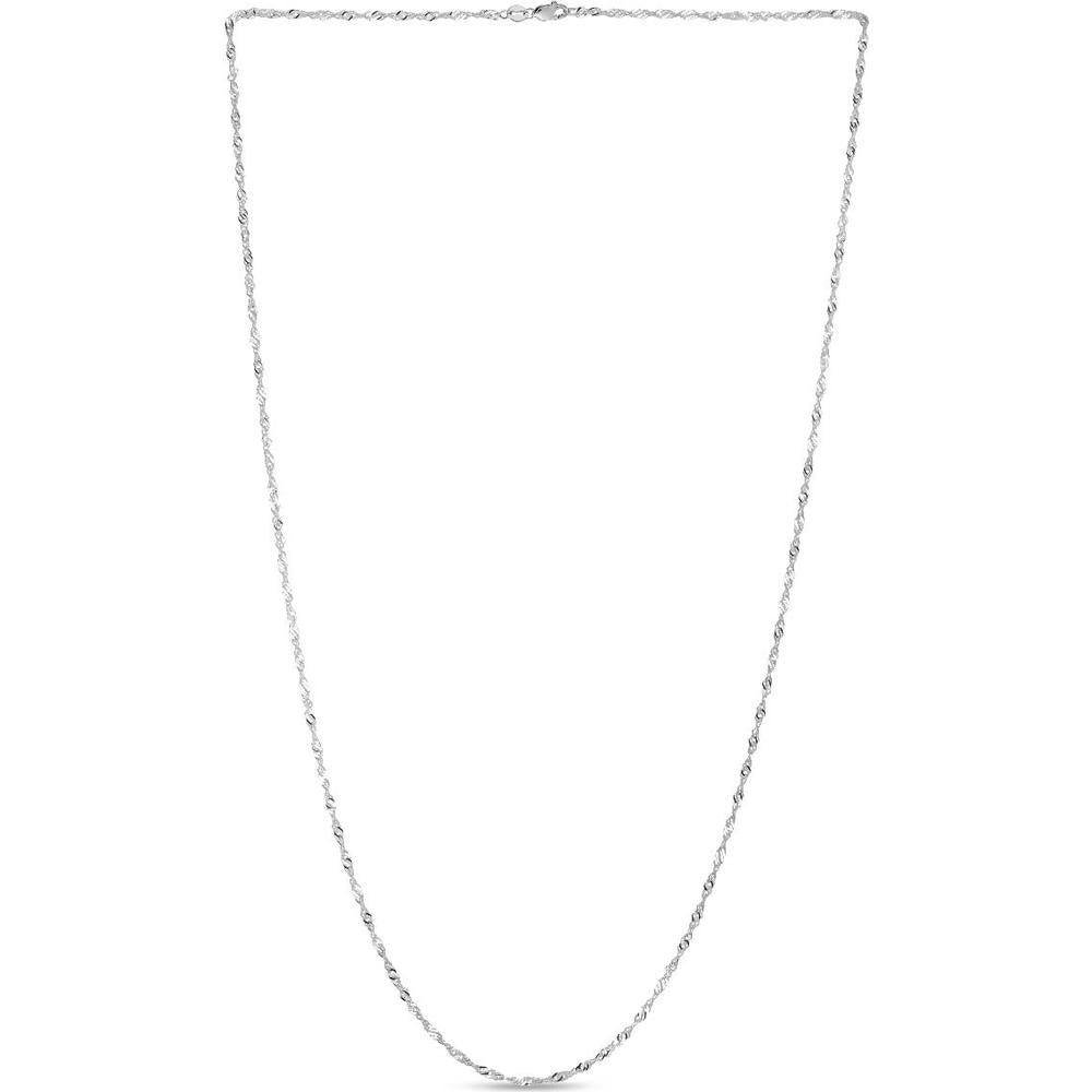 10K White Gold 1.5mm Diamond Cut Singapore Chain Necklace with Lobster Lock - 24" by Orozza Fine Jewelry