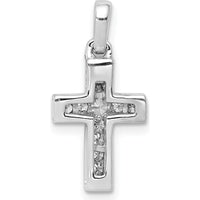 10K White Gold 1/6 Carat. Diamond Latin Cross Pendant by Oro Pregiato
