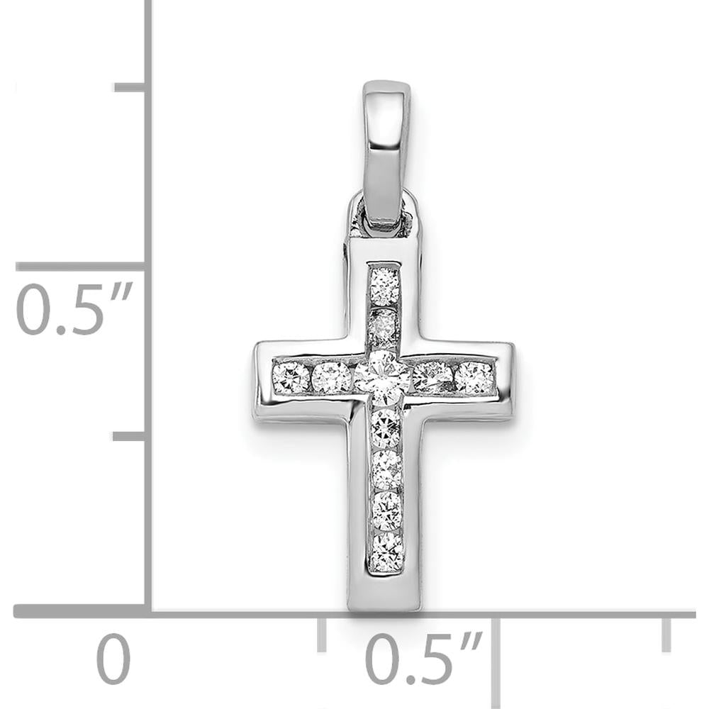 10K White Gold 1/6 Carat. Diamond Latin Cross Pendant by Oro Pregiato