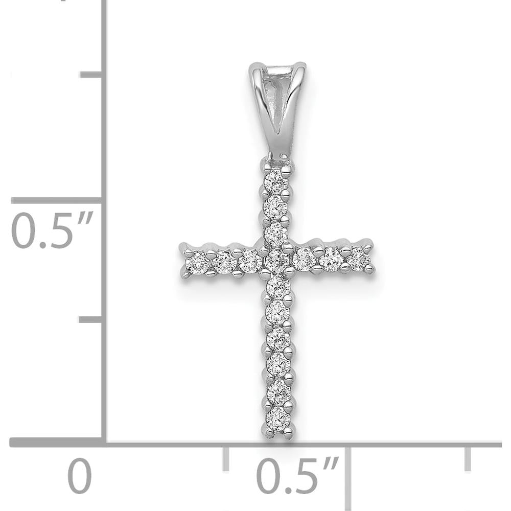 10K White Gold 1/6 Carat. Diamond Latin Cross Pendant with Rhodium Plating - Timeless Faith Necklace by Oro Pregiato