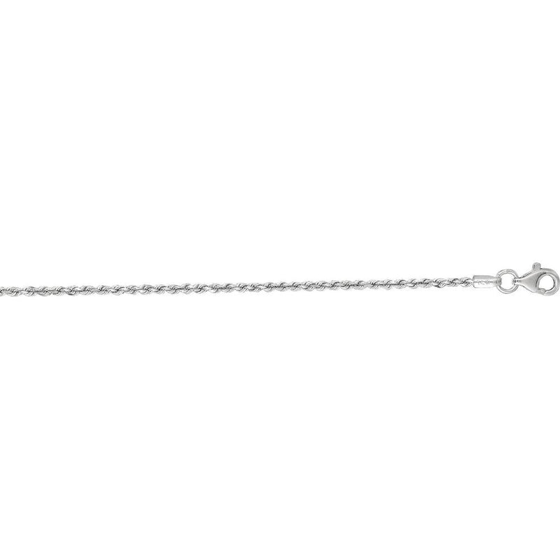 10K White Gold 1.6mm Solid Diamond Cut Rope Chain Necklace with Lobster Clasp - 18" by Orozza Fine Jewelry