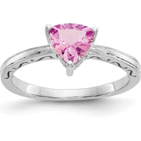 10K White Gold 1-Carat Created Pink Sapphire Trillion Cut Ring