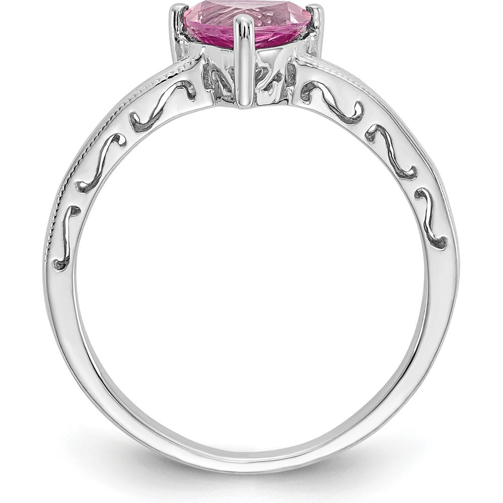 10K White Gold 1-Carat Created Pink Sapphire Trillion Cut Ring