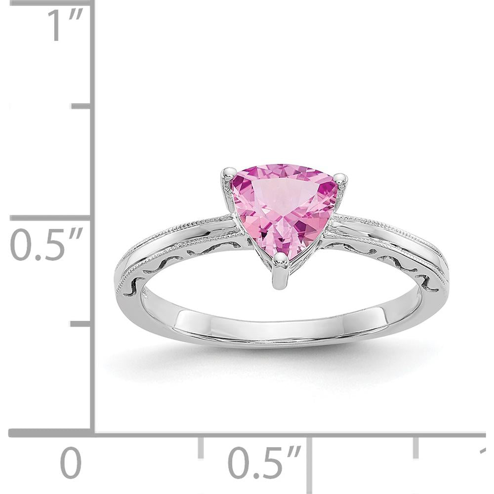 10K White Gold 1-Carat Created Pink Sapphire Trillion Cut Ring
