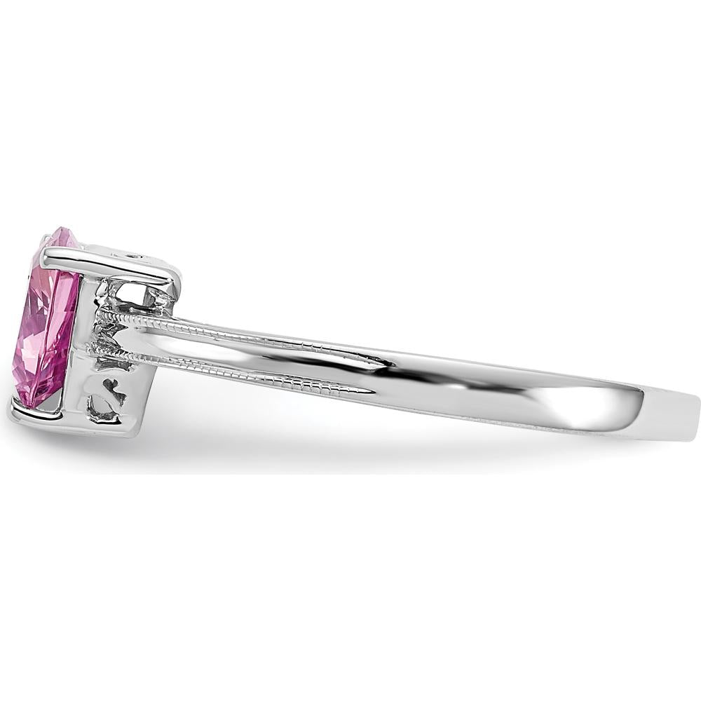 10K White Gold 1-Carat Created Pink Sapphire Trillion Cut Ring