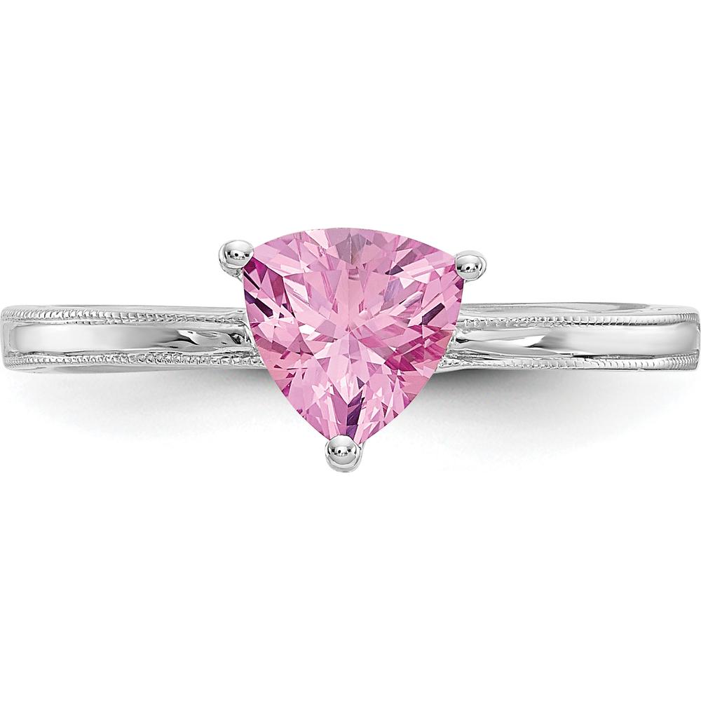 10K White Gold 1-Carat Created Pink Sapphire Trillion Cut Ring