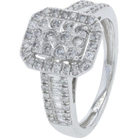 10K White Gold 1 Carat Diamond Bridal Ring with Halo and Baguette Accents - 1.00 Carat Total Diamond Weight