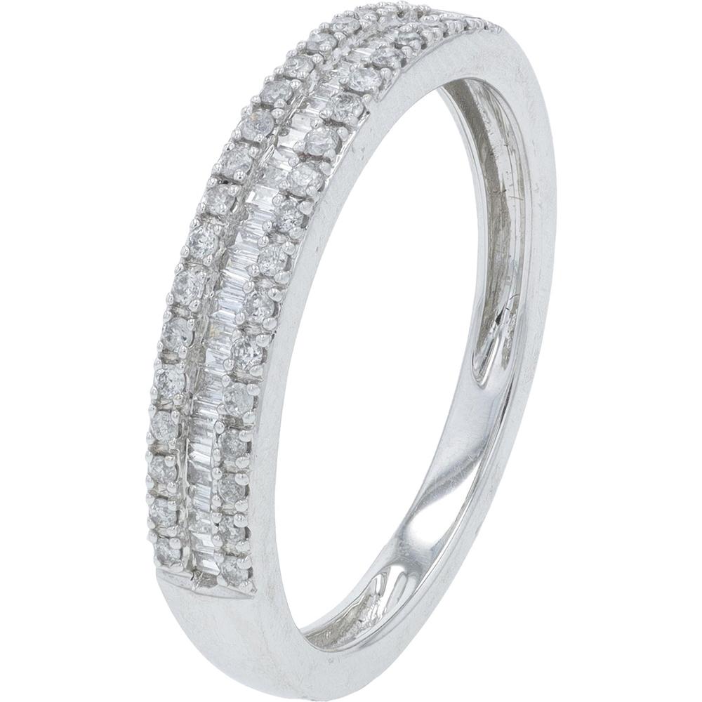 10K White Gold 1 Carat Diamond Bridal Ring with Halo and Baguette Accents - 1.00 Carat Total Diamond Weight