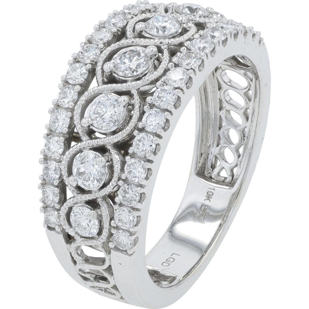 10K White Gold 1 Carat Lab Grown Diamond Eternity Ring with Milgrain Detailing