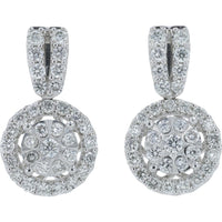 10K White Gold 1 Carat Lab Grown Diamond Halo Drop Earrings - 1.00 Carat Total Diamond Weight