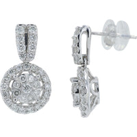 10K White Gold 1 Carat Lab Grown Diamond Halo Drop Earrings - 1.00 Carat Total Diamond Weight