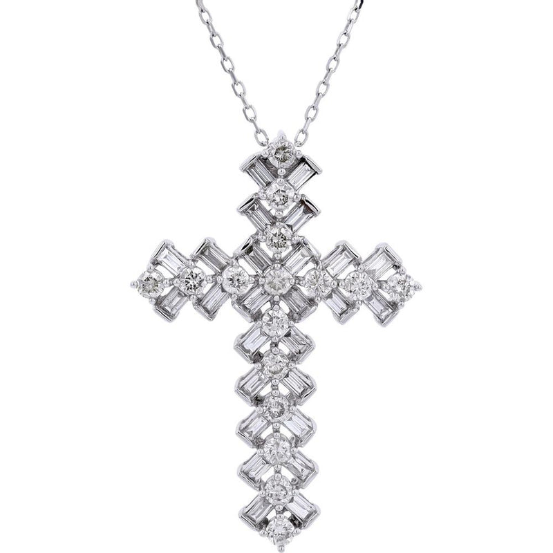 10K White Gold 1 Carat Total Weight Diamond Cross Pendant - Symbol of Faith and Devotion