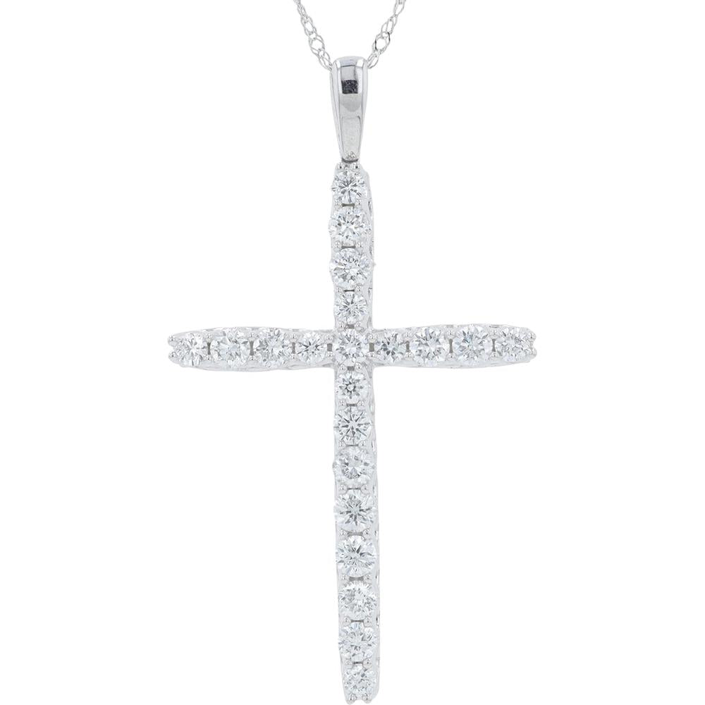 10K White Gold 1 Carat Total Weight Lab Grown Diamond Cross Pendant