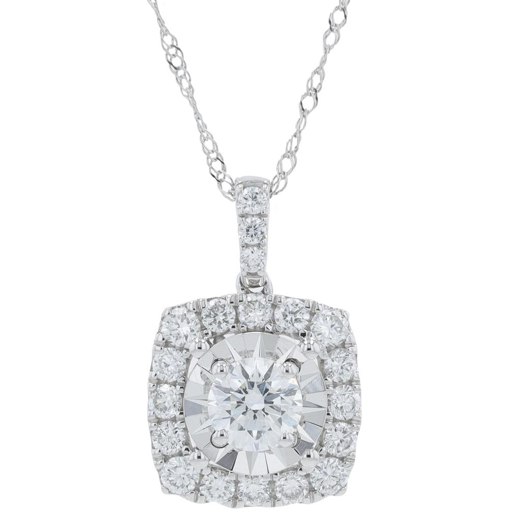 10K White Gold 1 Carat Total Weight Round Lab Grown Diamond Halo Pendant