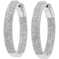 10K White Gold 1" Inside-Out Hoop Earrings with 1.50 Carat Total Diamond Weight