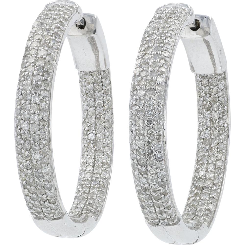 10K White Gold 1" Inside-Out Hoop Earrings with 1.50 Carat Total Diamond Weight