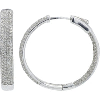 10K White Gold 1" Inside-Out Hoop Earrings with 1.50 Carat Total Diamond Weight