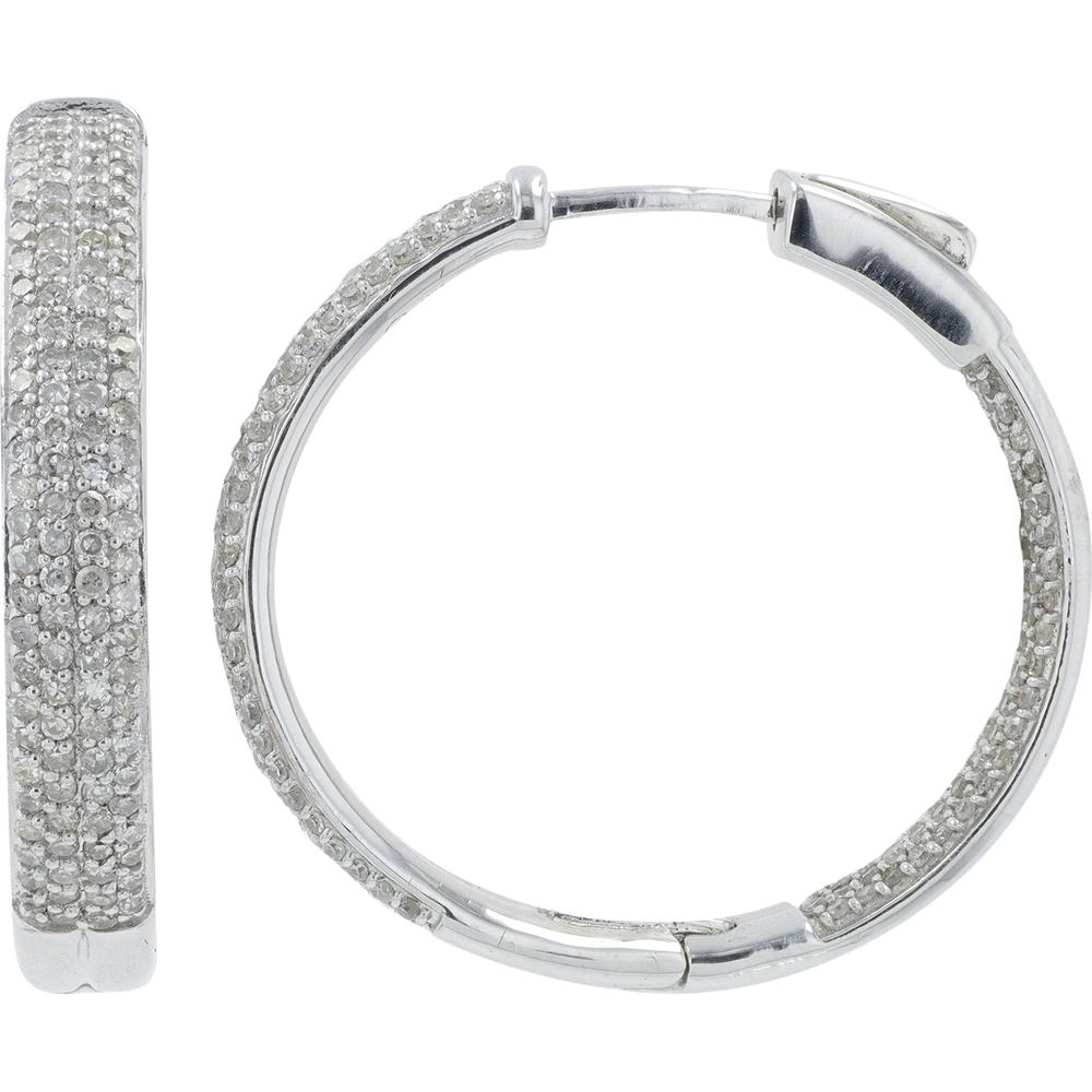 10K White Gold 1" Inside-Out Hoop Earrings with 1.50 Carat Total Diamond Weight