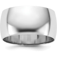 10K White Gold 10mm Half Round Band Ring - Rhodium Plated, Size 10