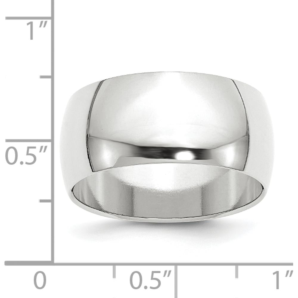 10K White Gold 10mm Half Round Wedding Band - Size 6
