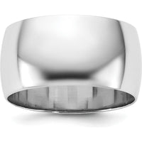 10K White Gold 10mm Half Round Wedding Band with Polished Finish - Size 7