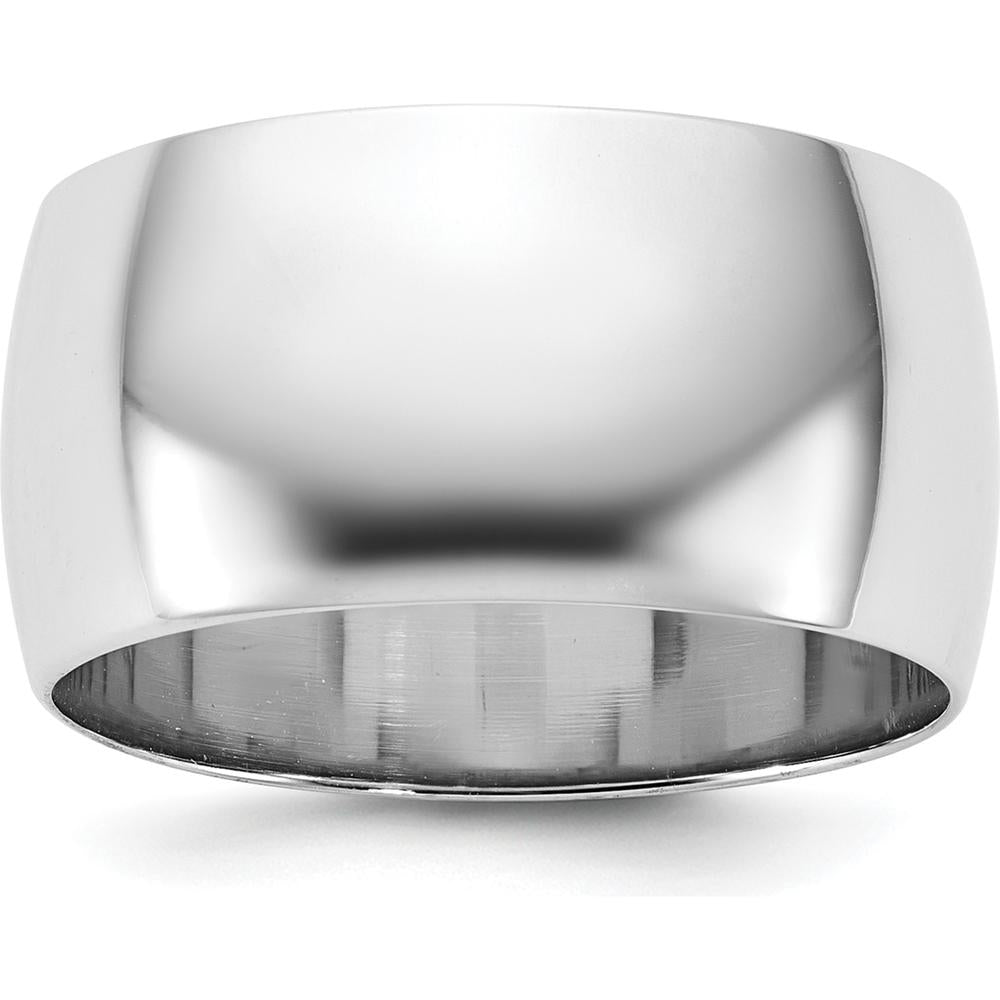 10K White Gold 10mm Half Round Wedding Band with Polished Finish - Size 7