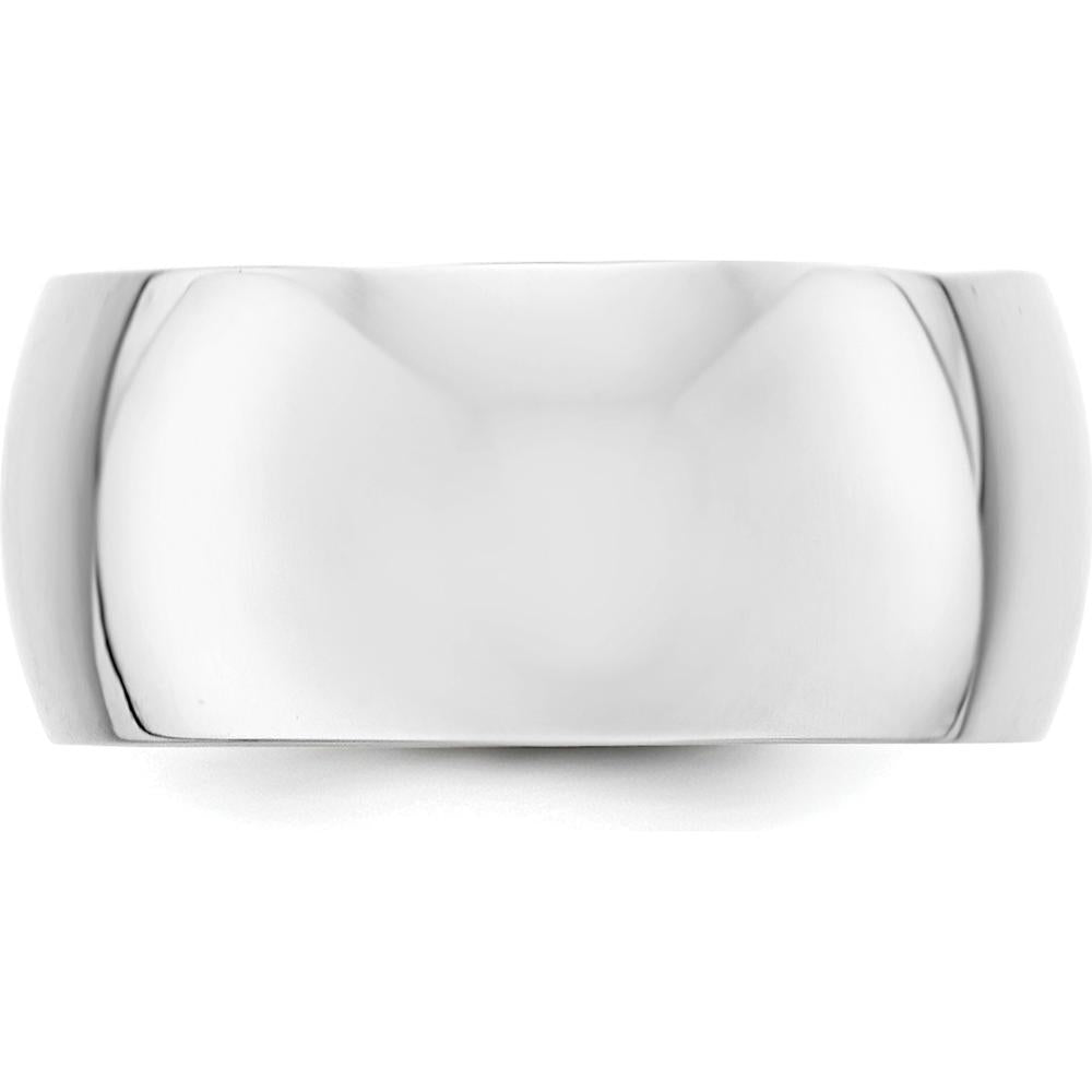 10K White Gold 10mm Half Round Wedding Band with Polished Finish - Size 7