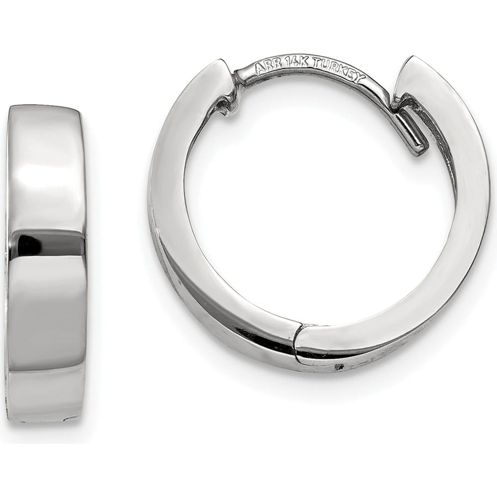 10K White Gold 10mm Polished Round Hinged Hoop Earrings with Rhodium Plating