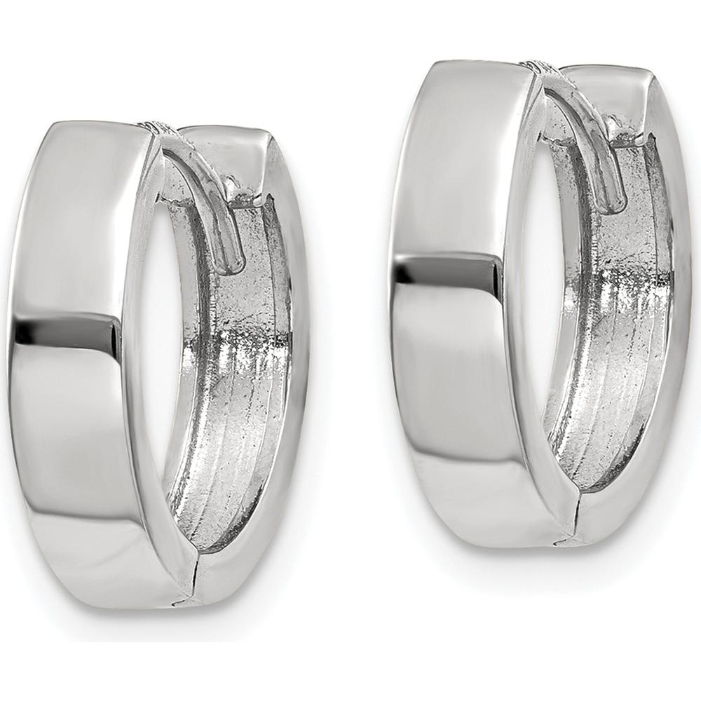 10K White Gold 10mm Polished Round Hinged Hoop Earrings with Rhodium Plating