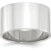 10K White Gold 12mm Flat Wedding Band with Polished Finish - Lightweight, Size 12