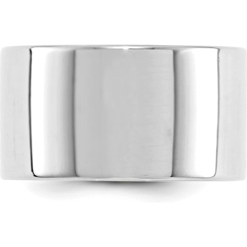10K White Gold 12mm Lightweight Flat Wedding Band - Polished Rhodium-Plated Design, Size 5.5