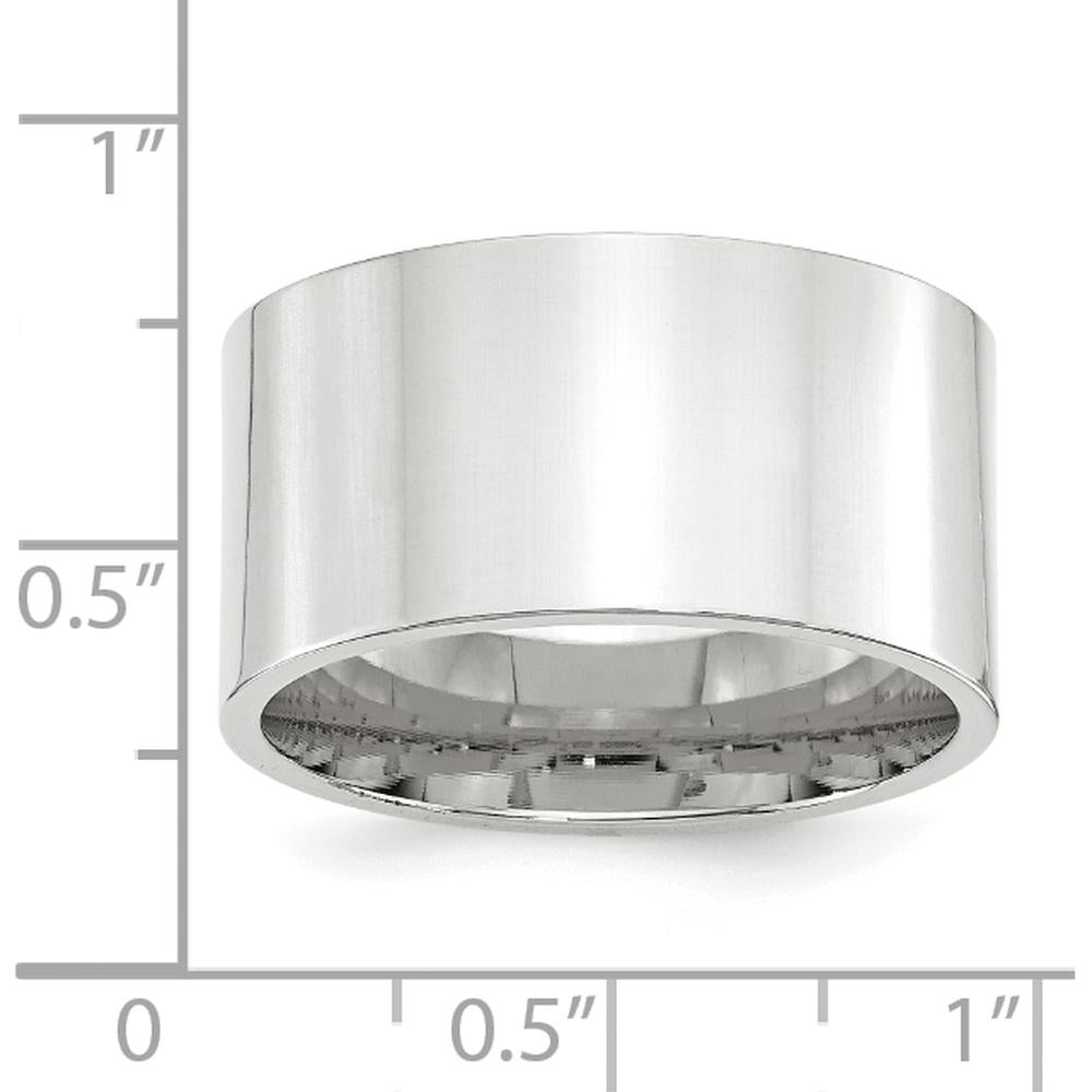 10K White Gold 12mm Standard Weight Flat Comfort Fit Wedding Band - Size 8