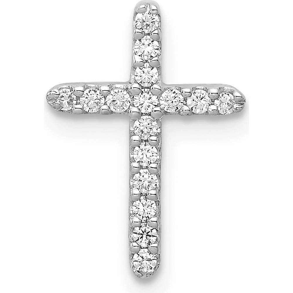 10K White Gold 14mm Diamond Cross Pendant with Prong-Set Round Diamonds by Oro Pregiato