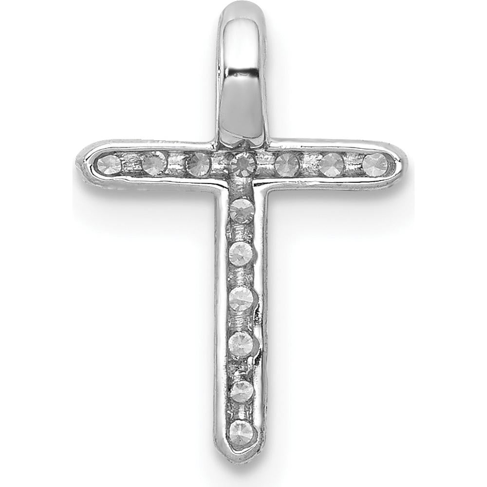 10K White Gold 14mm Diamond Cross Pendant with Prong-Set Round Diamonds by Oro Pregiato