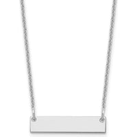 10K White Gold 18" Cable Chain Necklace with Engravable Small Bar Pendant - Polished Finish