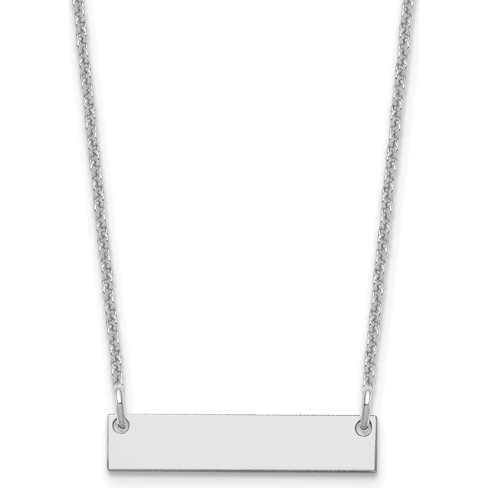 10K White Gold 18" Cable Chain Necklace with Engravable Small Bar Pendant - Polished Finish