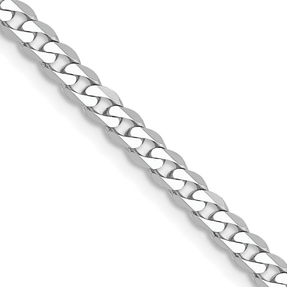 10K White Gold 18" Flat Beveled Curb Chain Necklace - Rhodium Plated