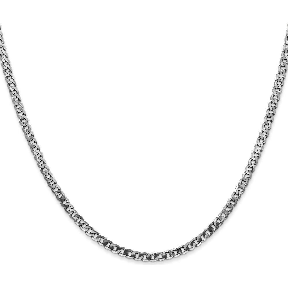 10K White Gold 18" Flat Beveled Curb Chain Necklace - Rhodium Plated