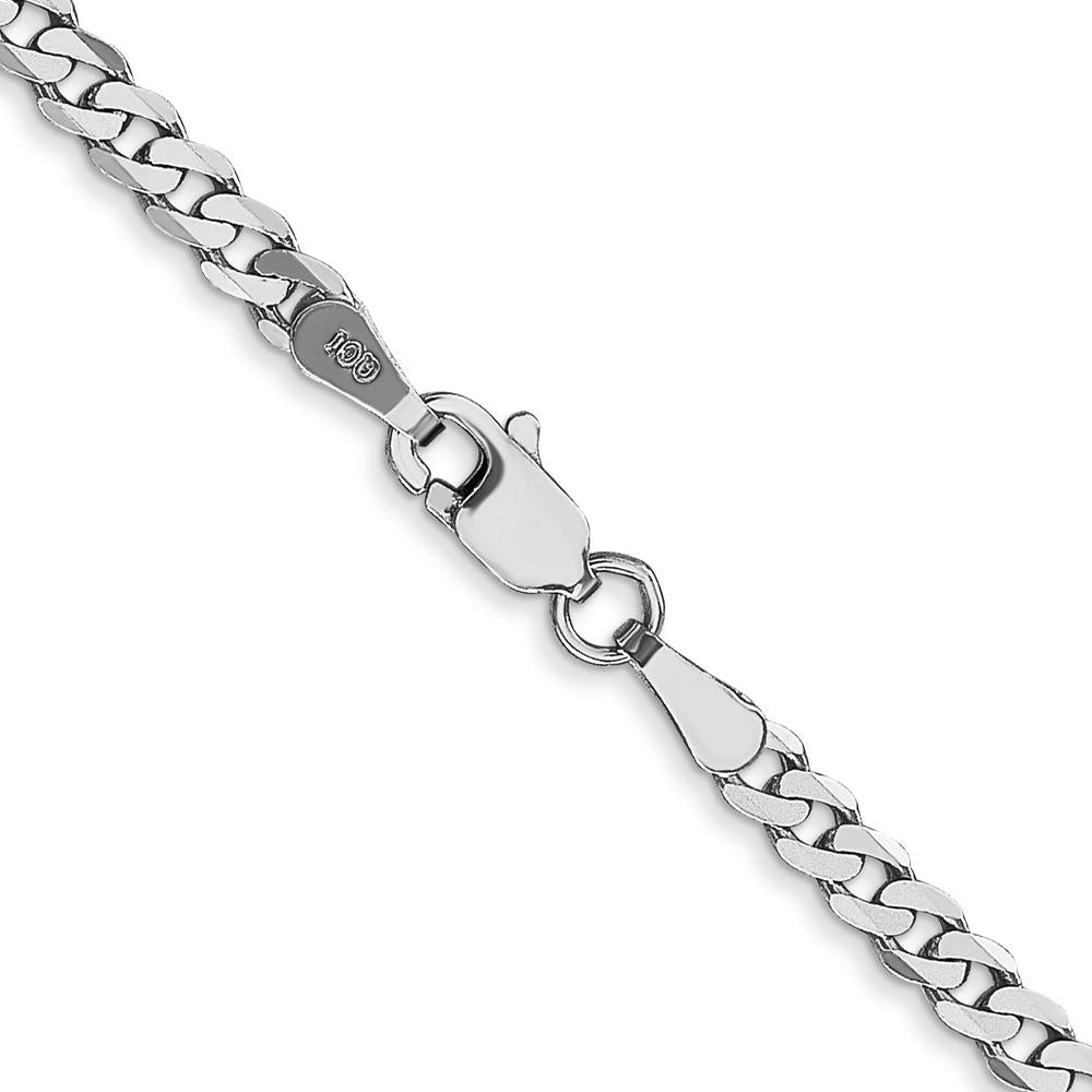 10K White Gold 18" Flat Beveled Curb Chain Necklace - Rhodium Plated